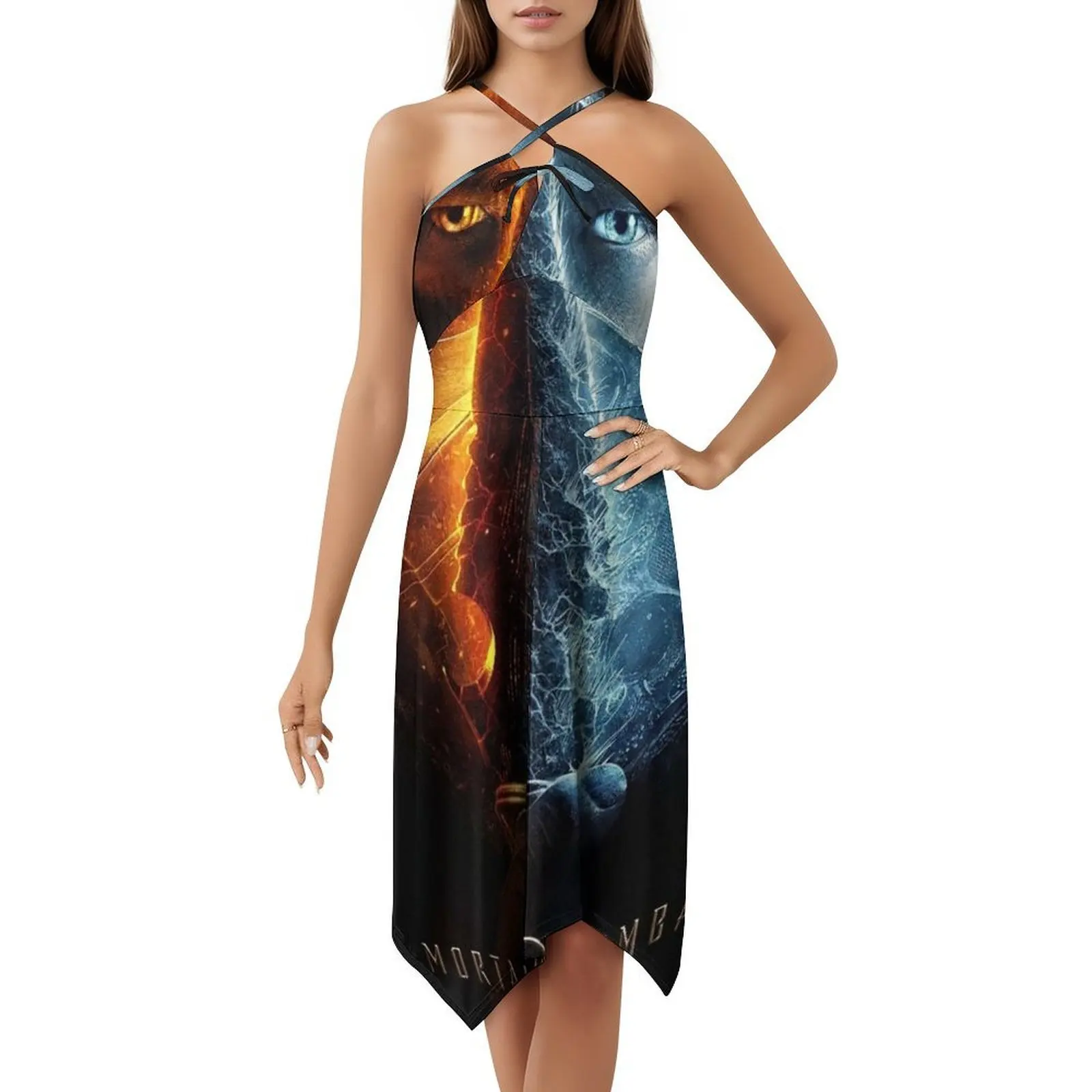 فستان مورتال كومبات لوك بوهيمي بدون أكمام متعدد الطباعة لحفلات العطلات على الشاطئ فستان مورتال كومبات مورتال كومبات مورتال أنثى #5