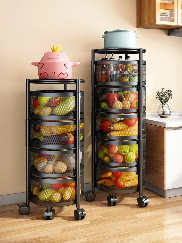 360-Degree Rotating Storage Rack: Multi-Functional Kitchen Organizer, Round Fruit & Vegetable Basket, Space-Saving Design