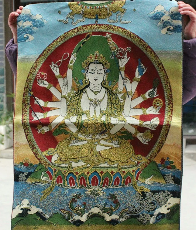 

Tibet Cloth Silk 18 Hands Maha Cundi Mother Buddha Thangka Mural exquisite handicrafts