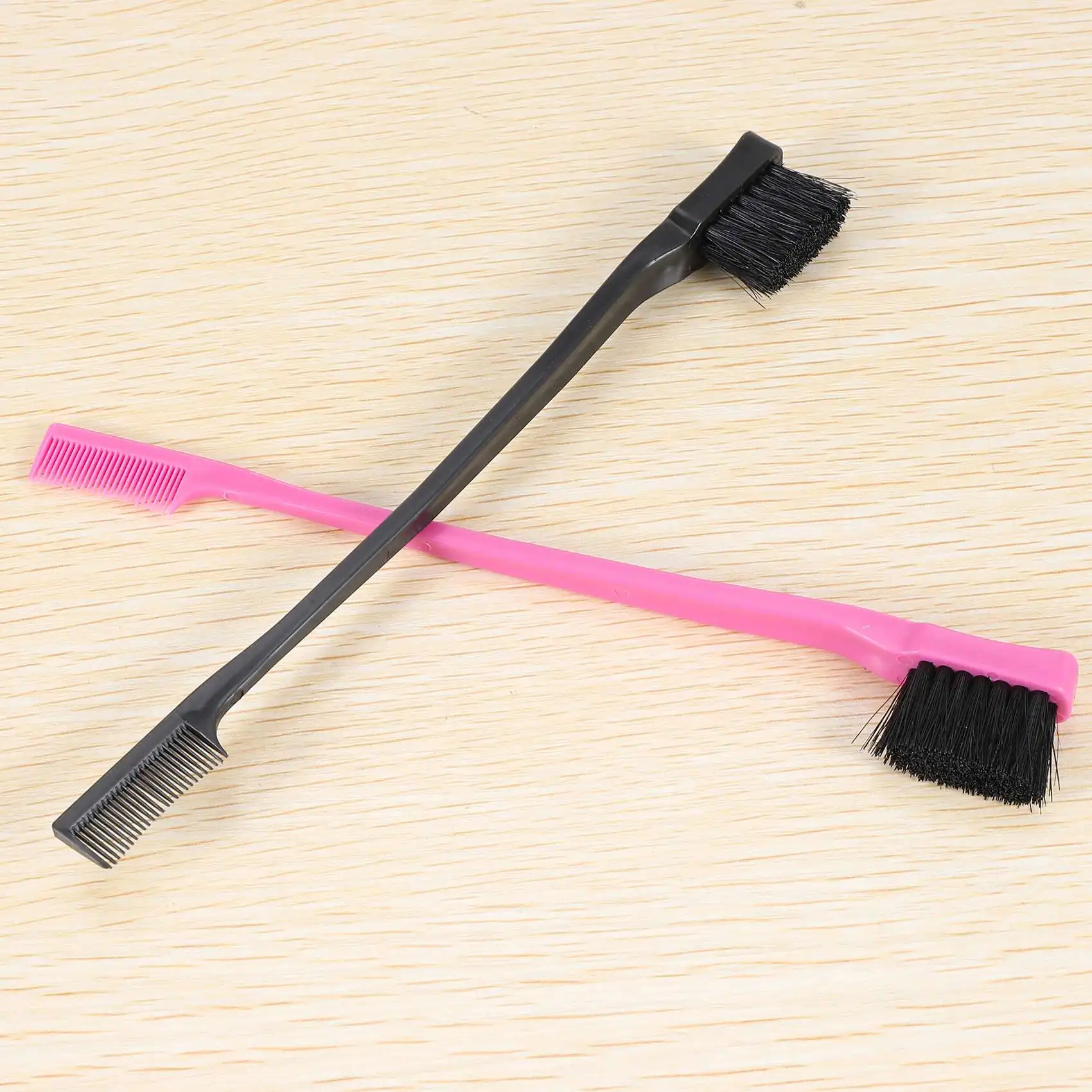 M04K Double Sided Edge Control Hair Brush Comb Combo Pack 2 Pieces Pink And Black view 3