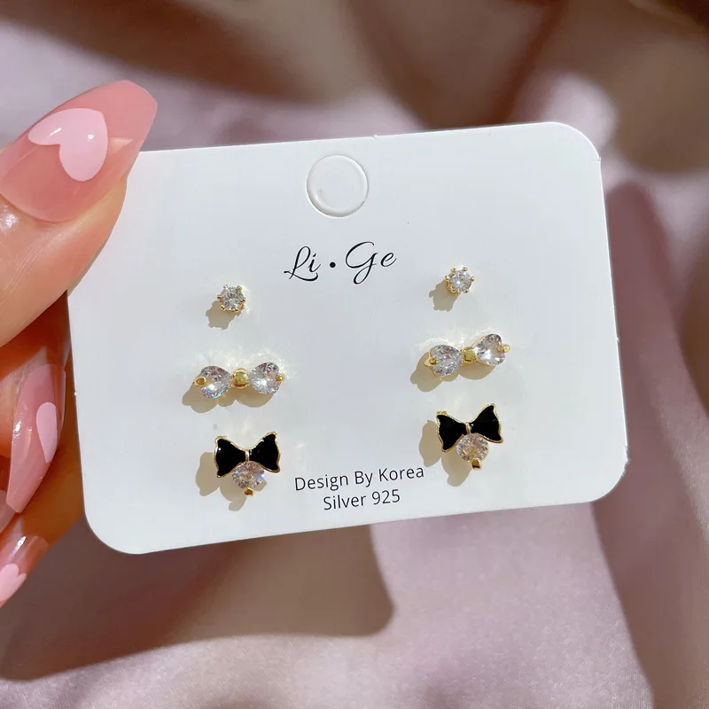 

925 Silver Needle South Korea 3 sets of butterfly one week earrings Female simple temperament Fairy fashion earrings Jewelry