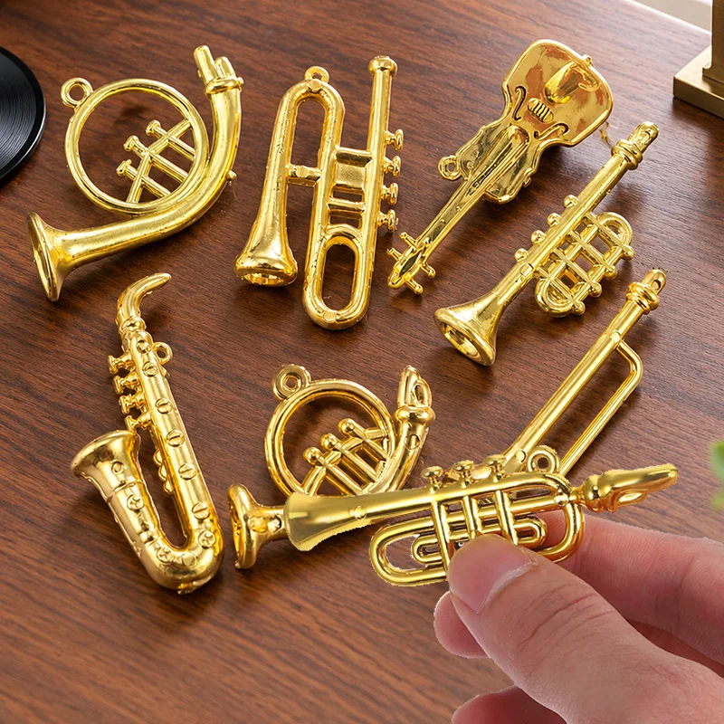 5-13Pcs Random Micro Golden Instrument Figurines Small Brass-Colored Music Model Set for Xmas Event Decor Holiday Gift TMZ