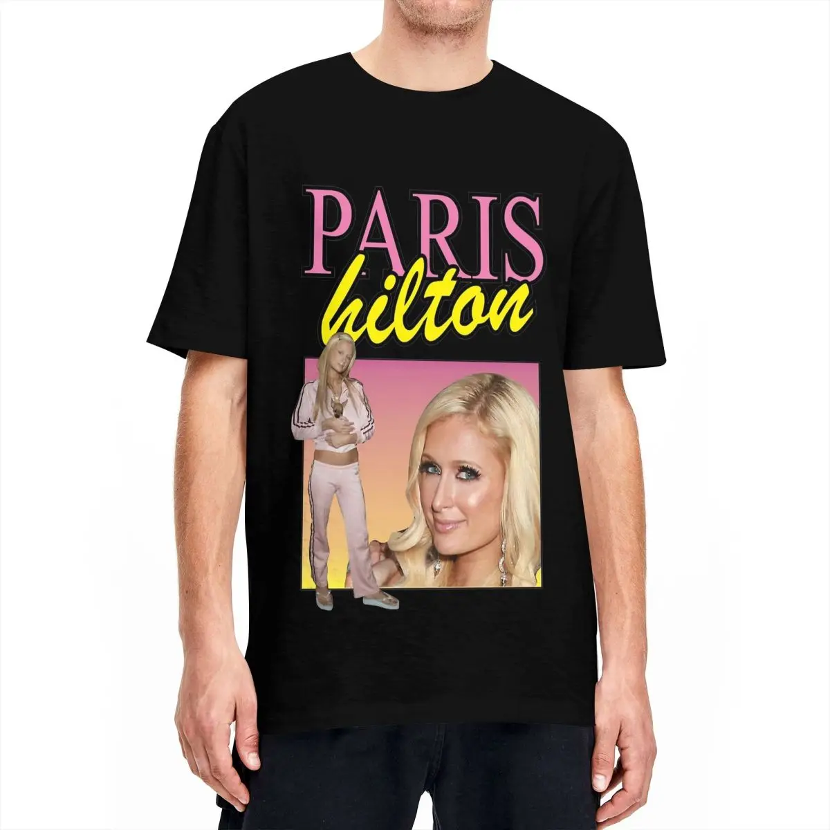 Streetwear Paris-Hilton T-Shirt Men's Cotton Short Sleeve Crewneck Summer Clothing