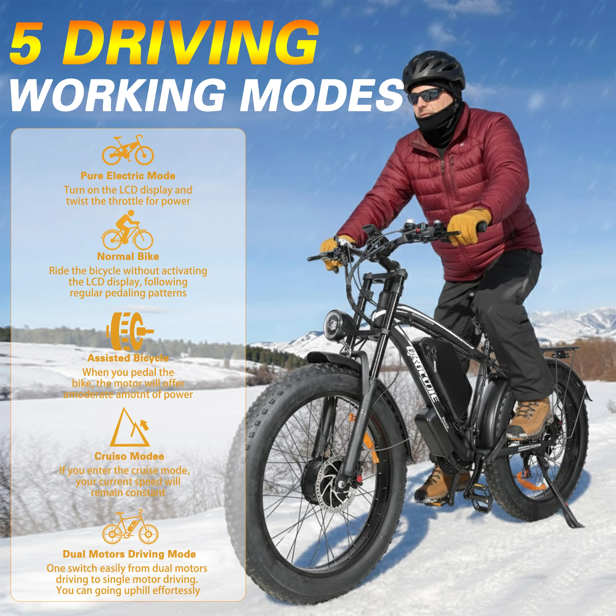 Electric Bicycle for Adults Peak 3000W Dual-Motor 52V 32AH Removable Battery Mountain E-bike 26*4.0 Inch Fat Tire Electric Bike view 3