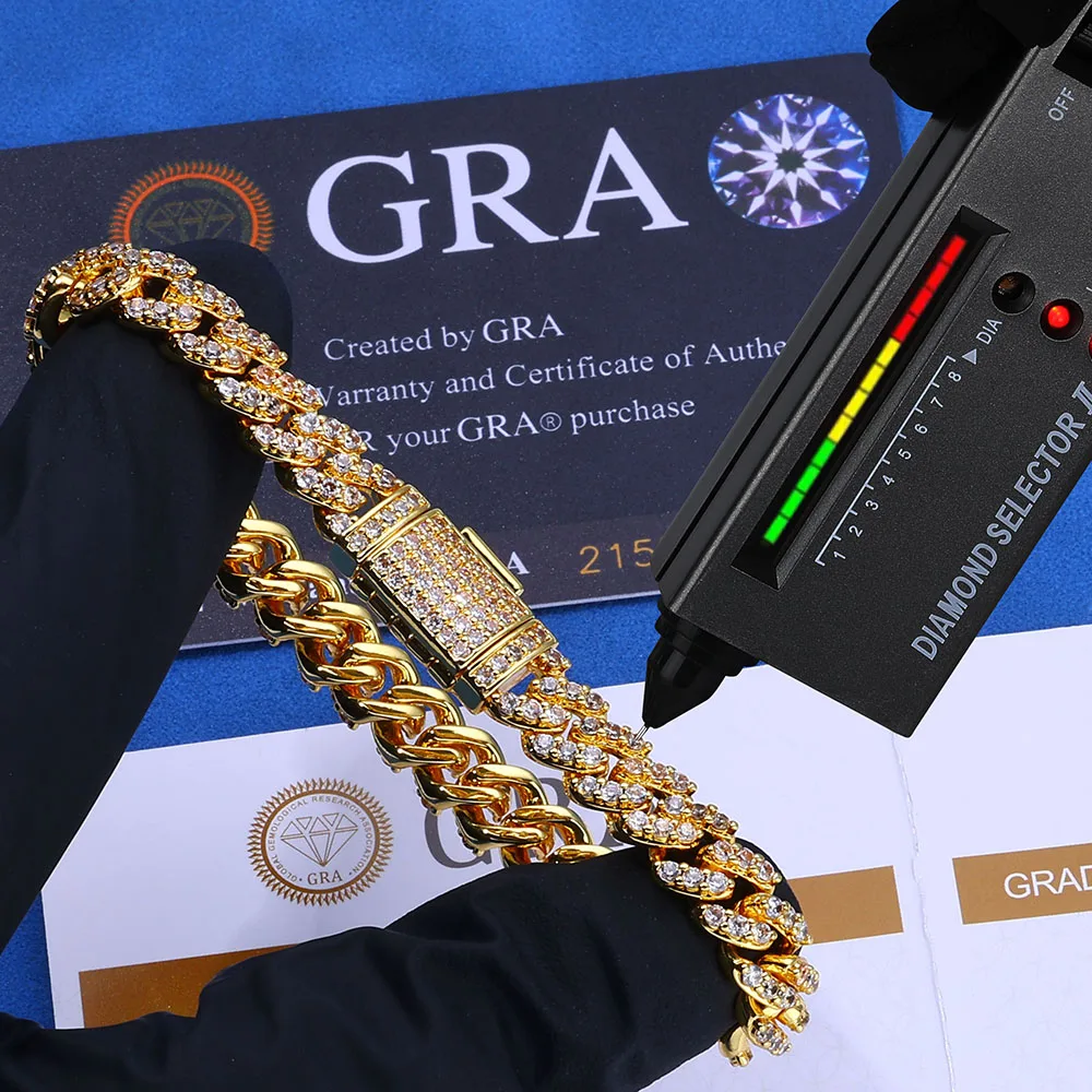 

ESKEEM Серебро 925 пробы, 8 мм, 1 ряд муассанитовой кубинской цепочки с блестящими звеньями Iced Out VVS, ожерелье из стерлингового серебра 925 пробы, браслет с GRA