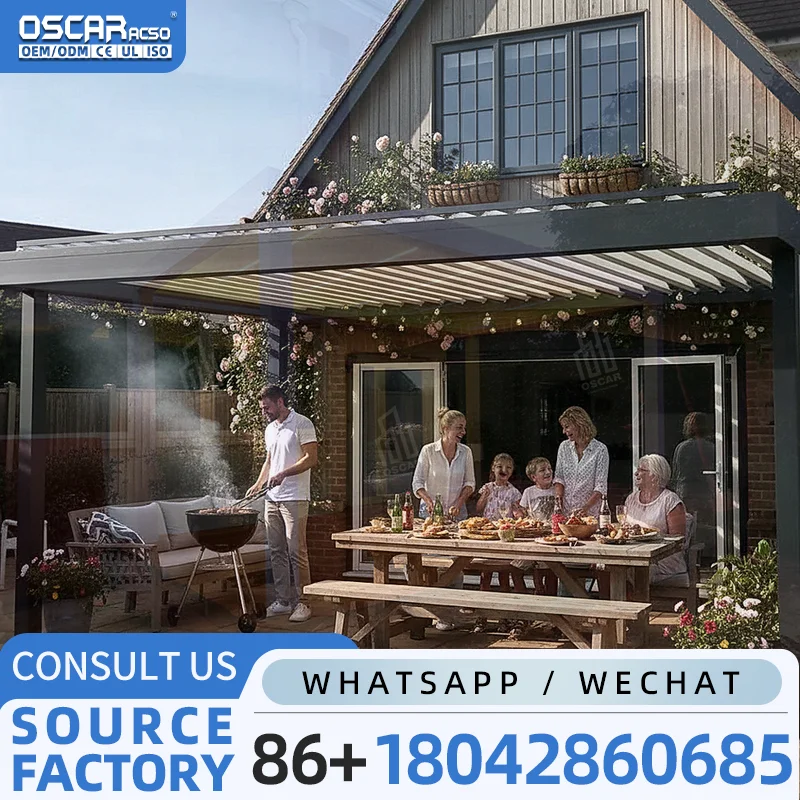 Kits de Pérgola Motorizada con Persianas Ajustables para Jardín, Pérgola Solar de Aluminio 3x4 para Patio, Terraza y Jardín Trasero