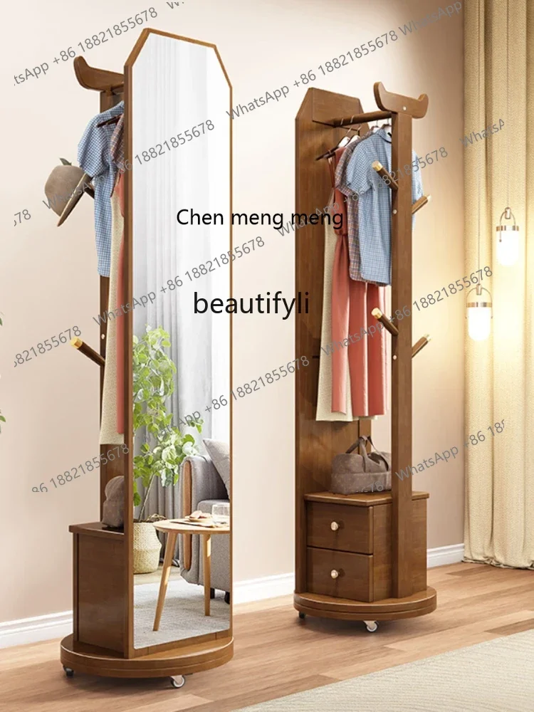 

ss7304Dressing Mirror Floor Mirror Rotatable Coat Rack Full-Length Mirror Household Coat Rack Bedroom Hanger