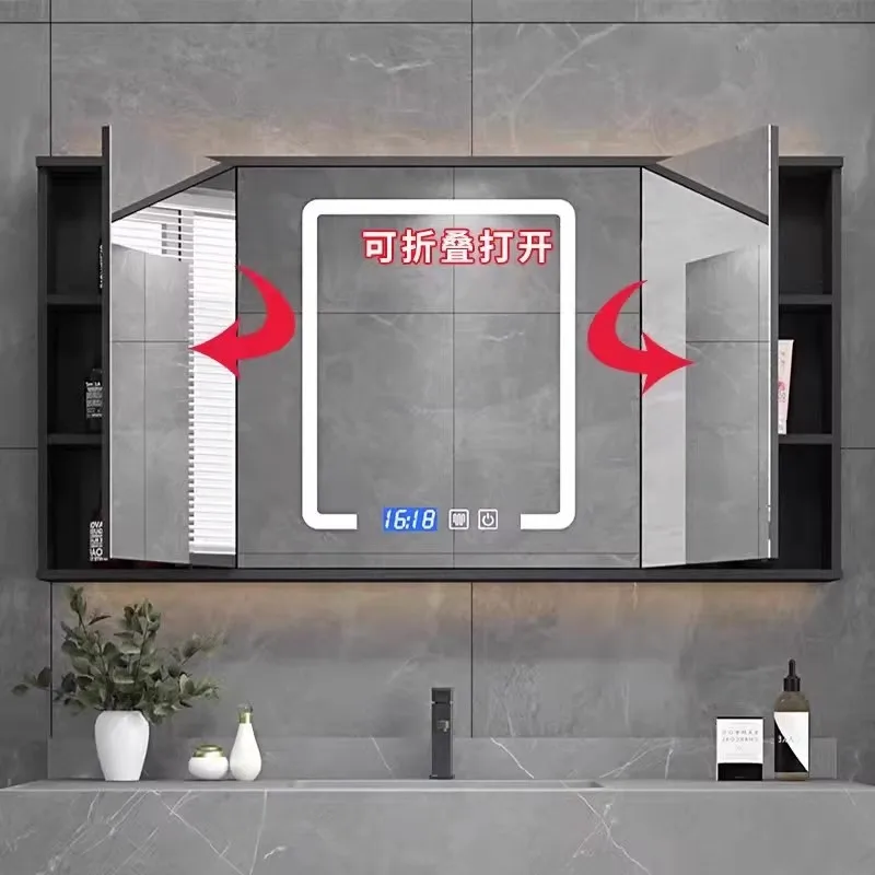 Folding feng shui mirror defogging bathroom mirror cabinet toilet storage hidden mirror cabinet