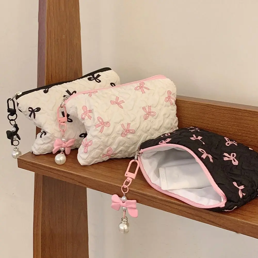 لطيف نمط Bowknot طباعة القوس حقيبة مستحضرات تجميل سعة كبيرة كيس التخزين محفظة نسائية للعملات المعدنية حقيبة العناية بالبشرة منظم المجوهرات