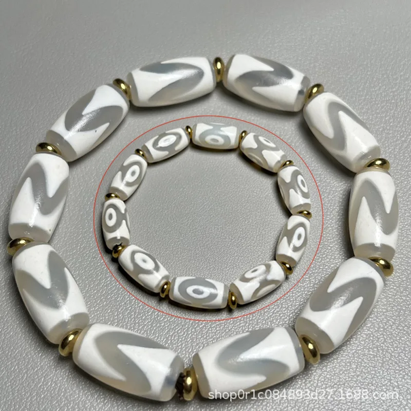 

Тигровый зуб, трехглазый снежный белый браслет из бисера Дзи, агат