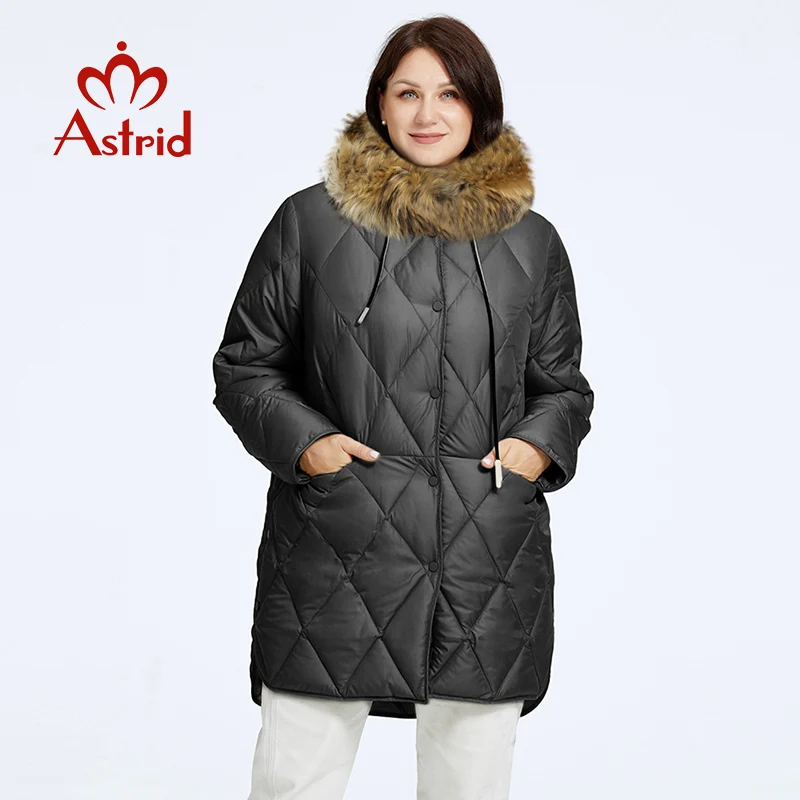 Astrid Women\'s Winter Jacket 2023 Plus Size Women Parka Long Down Jackets Hooded Diamond Quilted Coat Female Clothing Split Hem