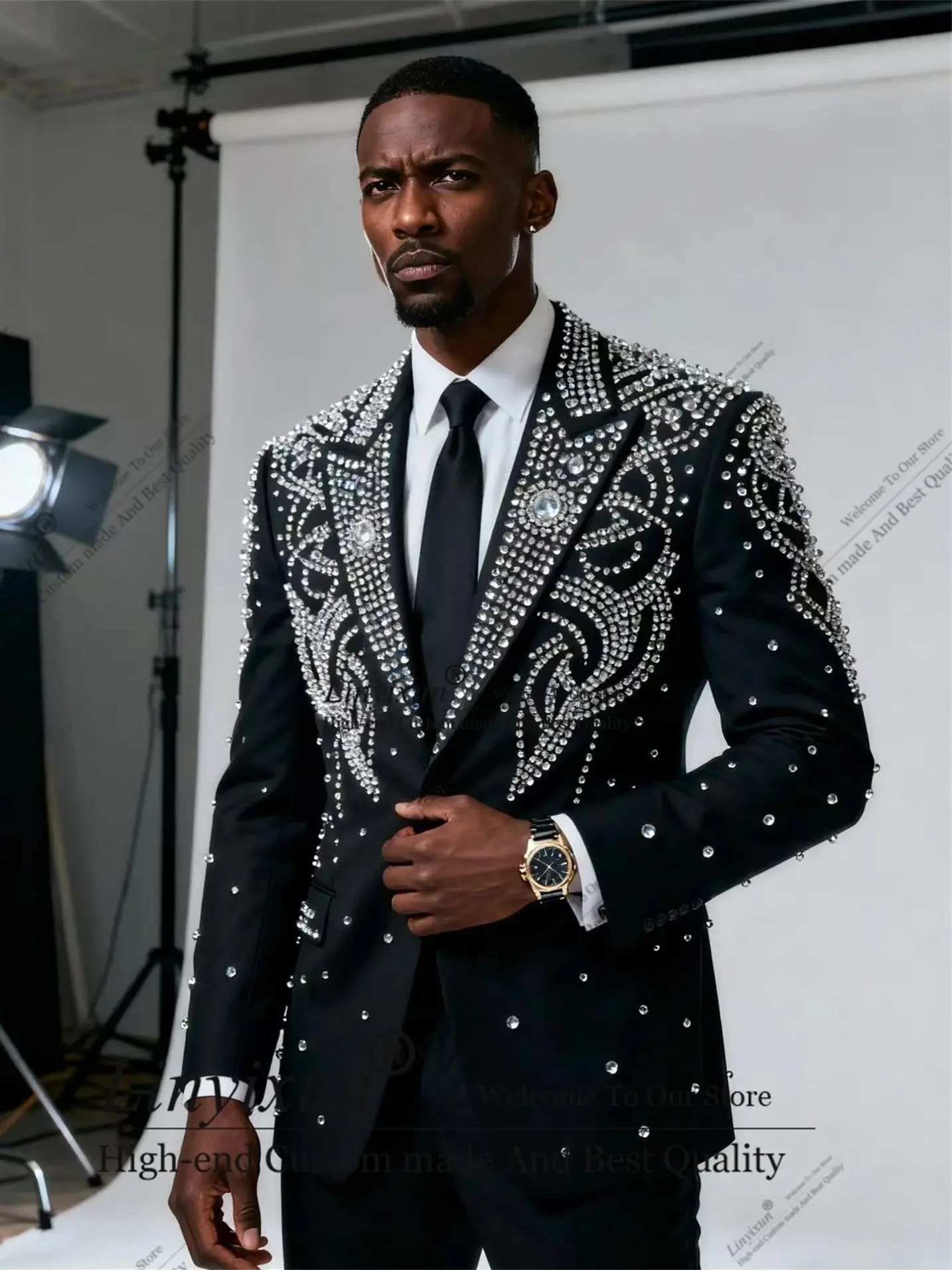 

Unique Design Diamond Tuxedos Men Suits 2 Pieces Sets Groom Male Prom Blazers Slim Fit Customized Wedding trajes para hombre