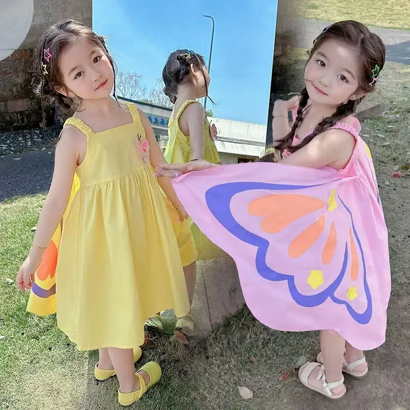 

Children Vacation Dress Girls Summer Fashion 3D Butterfly Skirt Kids Cute Sleeveless Tank Party Dresses 3-8 Years
