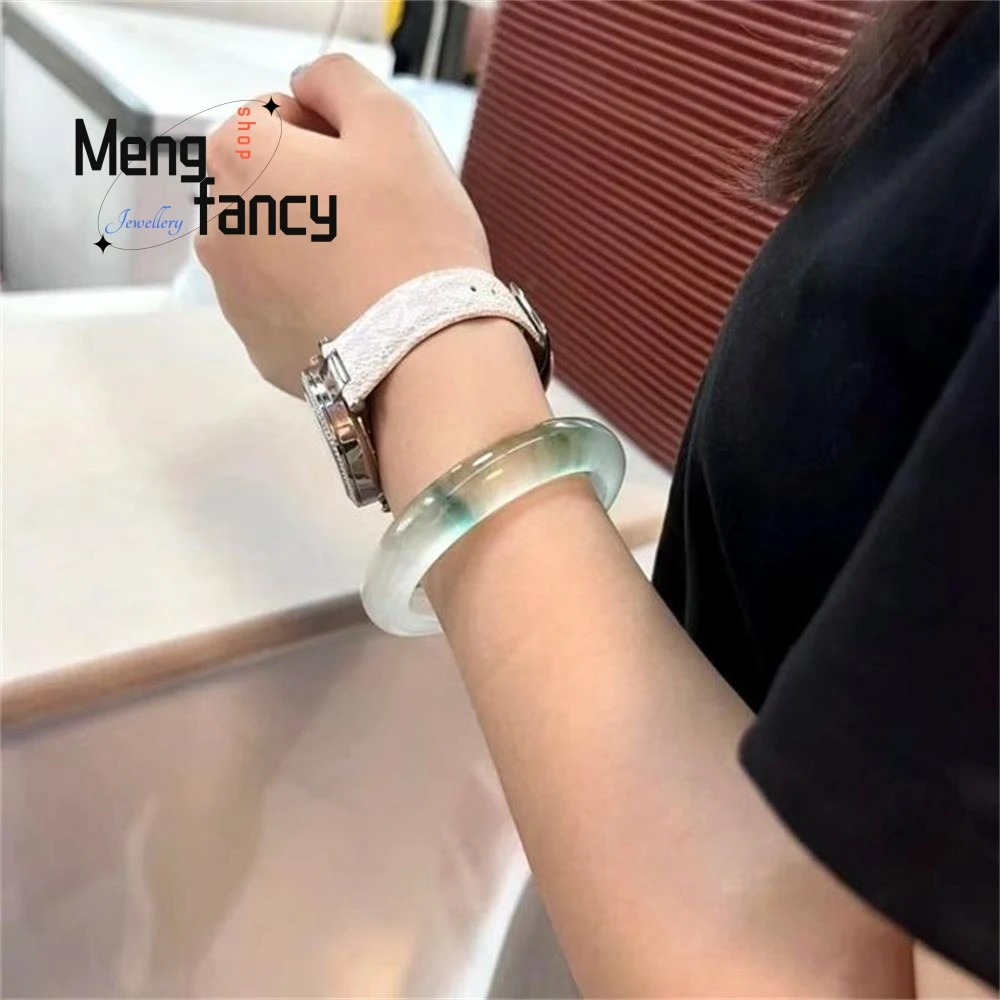 Natural High Ice Quartzite Jade Floating Flower Bangle Colour Simple Exquisite High-grade Sexy Young Girls Fashion Fine Jewelry