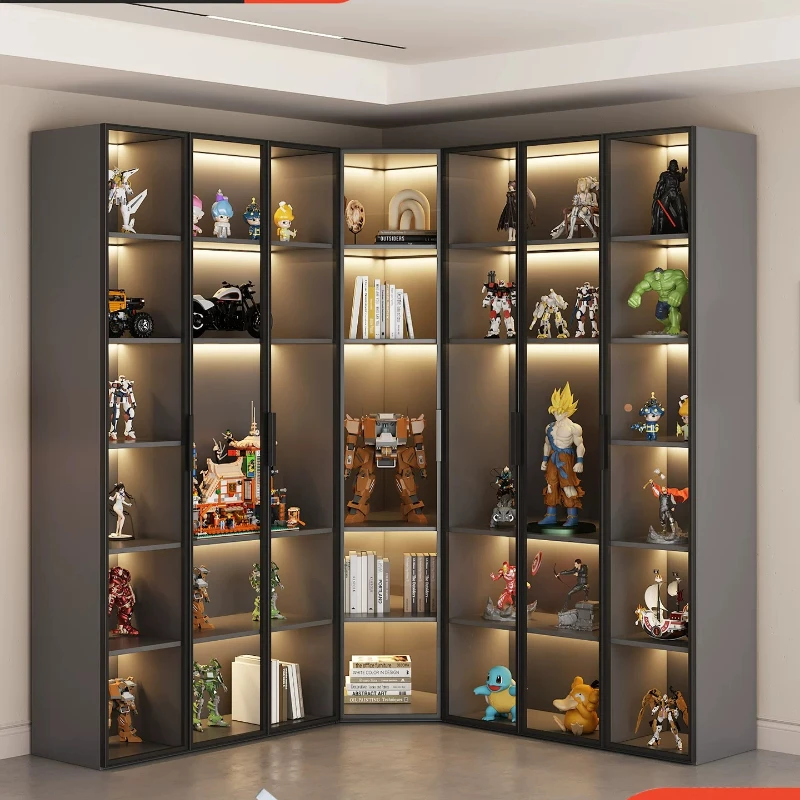 Corner glass figure display Bookcase display Home living room model Lego wine cabinet integrated against the wall Triangular