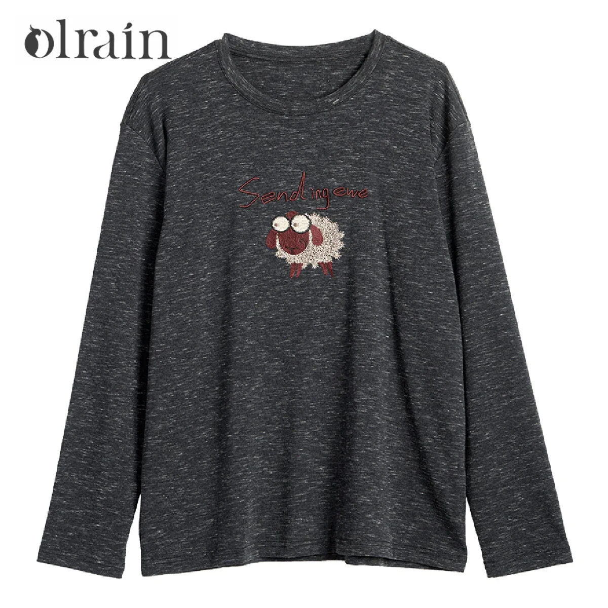 เสื้อยืดปักลาย OLrain รุ่น Autumn 2025 ทรงตรง ผ้าถัก แขนยาว คอกลม สไตล์ลำลอง เรียบง่าย รุ่น M57CT96120