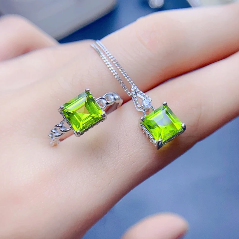 

Natural Olivine jewelry sets for women rings pendant silver 925 luxury gem stones 18k gold plated free shiping items