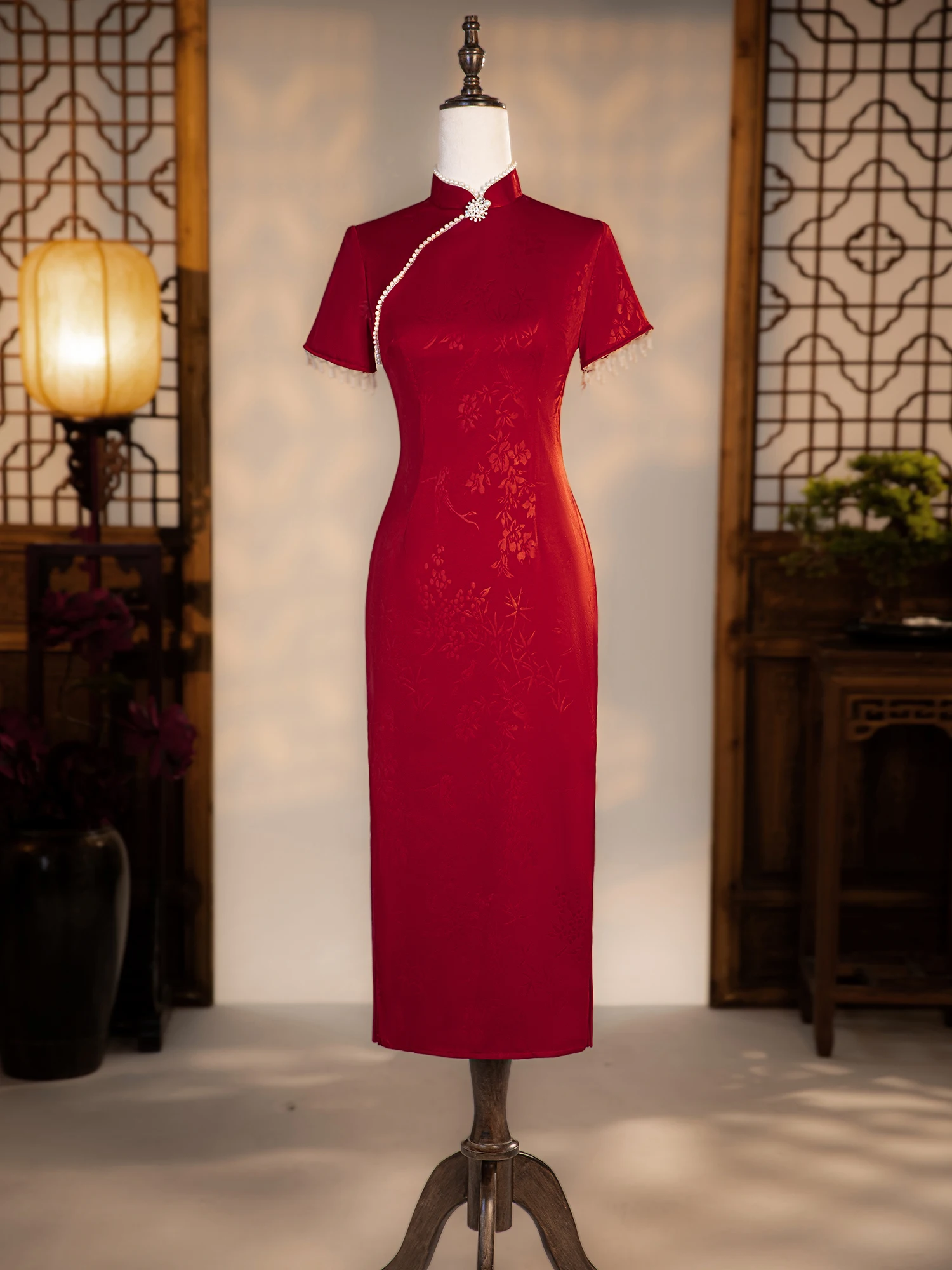 

Red Long Wedding Dr 2026 New Summer Cus Made Bridal Gown Sequin Tassel Ele Vintage Sle Polyester Fiber