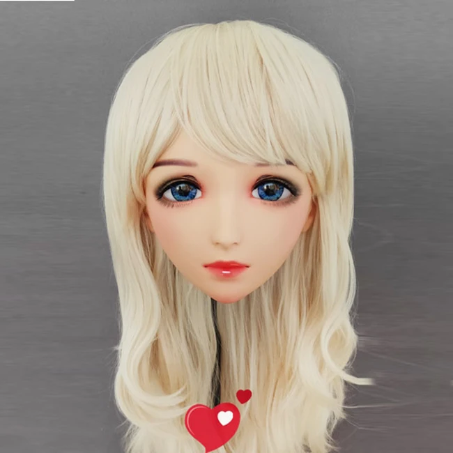 (Mo-04)Female Sweet Girl Resin Half Head Kigurumi BJD Eyes Crossdress Cosplay Japanese Anime Role Lolita Mask With Eyes And Wig