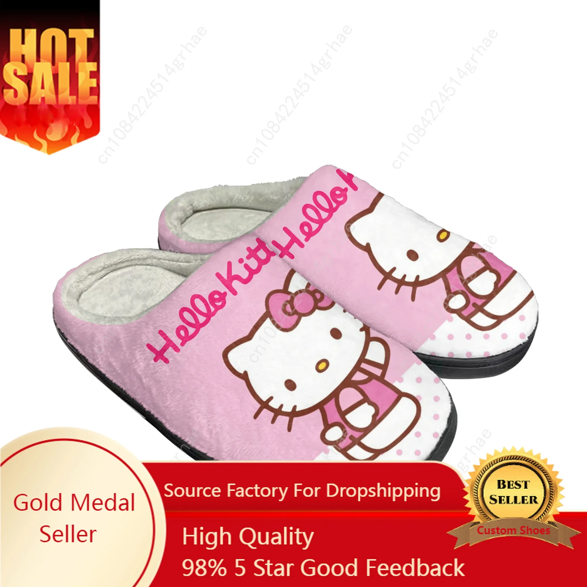 

Hello Cute Cartoon Pink Cat Home Cotton Slippers Mens Womens Plush Bedroom Casual Keep Warm Shoes Thermal Indoor Slipper