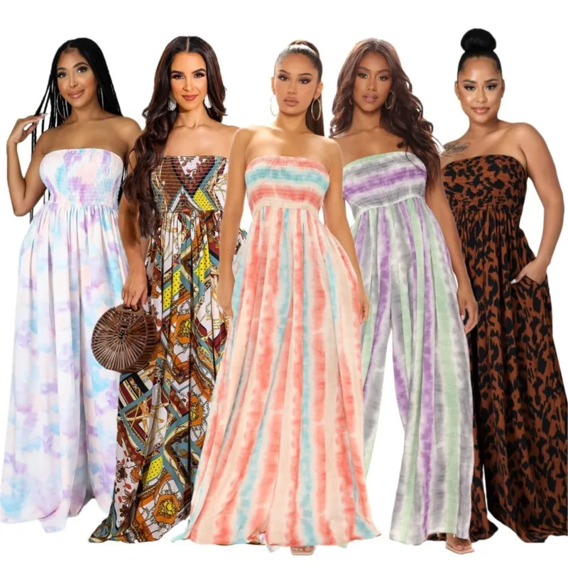 

Women Boho Fashion Sexy Summer Jumpsuits 2026 New Simple Casual Chest Wrap Loose Trousers Prat Women's Jumpsuit Party Clothing