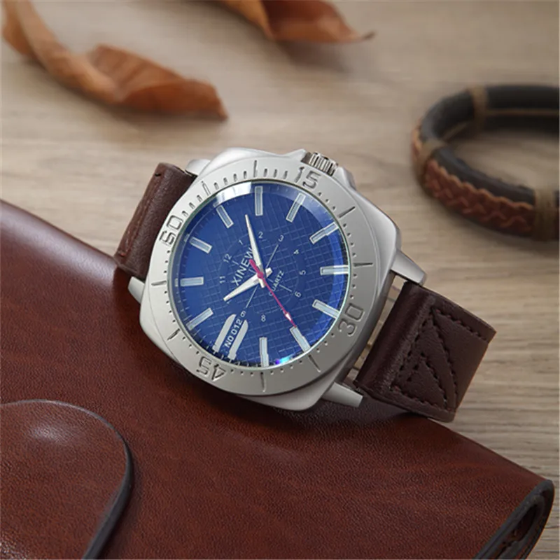 Genuine XINEW Brand Cheap Watches For Men Fashion Leather Band Military Sports Quartz Watch Black Erkek Barato Saat Reloj Hombre