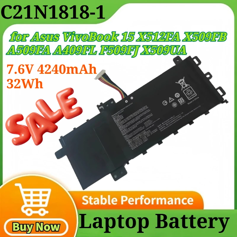 

Аккумулятор 7.6V 4240mAh 32Wh C21N1818-1 C21N1818-2 C21N1818-3 B21N1818 для Asus VivoBook 15 X512FA X509FB A509FA A409FL F509FJ X509UA
