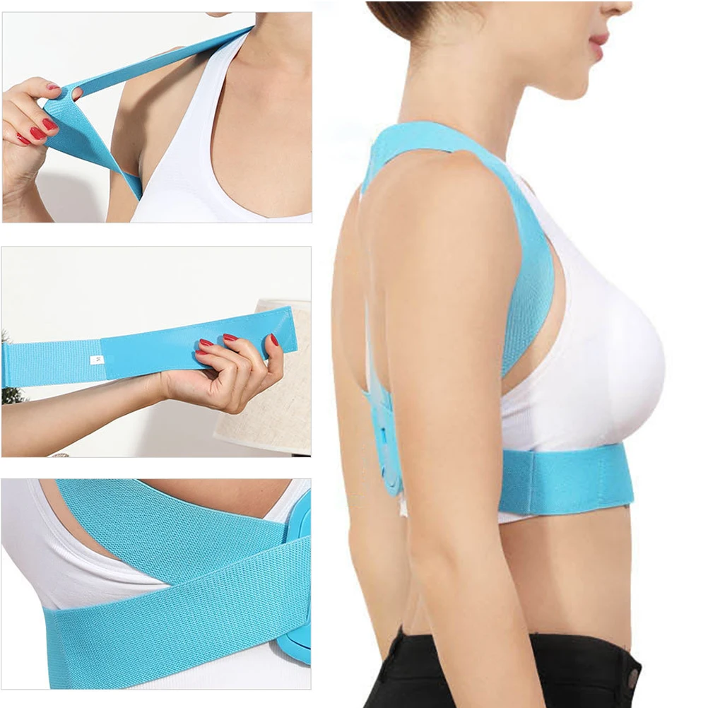 

Корректор осанки спины, 1 шт., регулируемый пояс для кифоза на плечо, размер M, синий коррекция осанки, предотвращает провисание груди