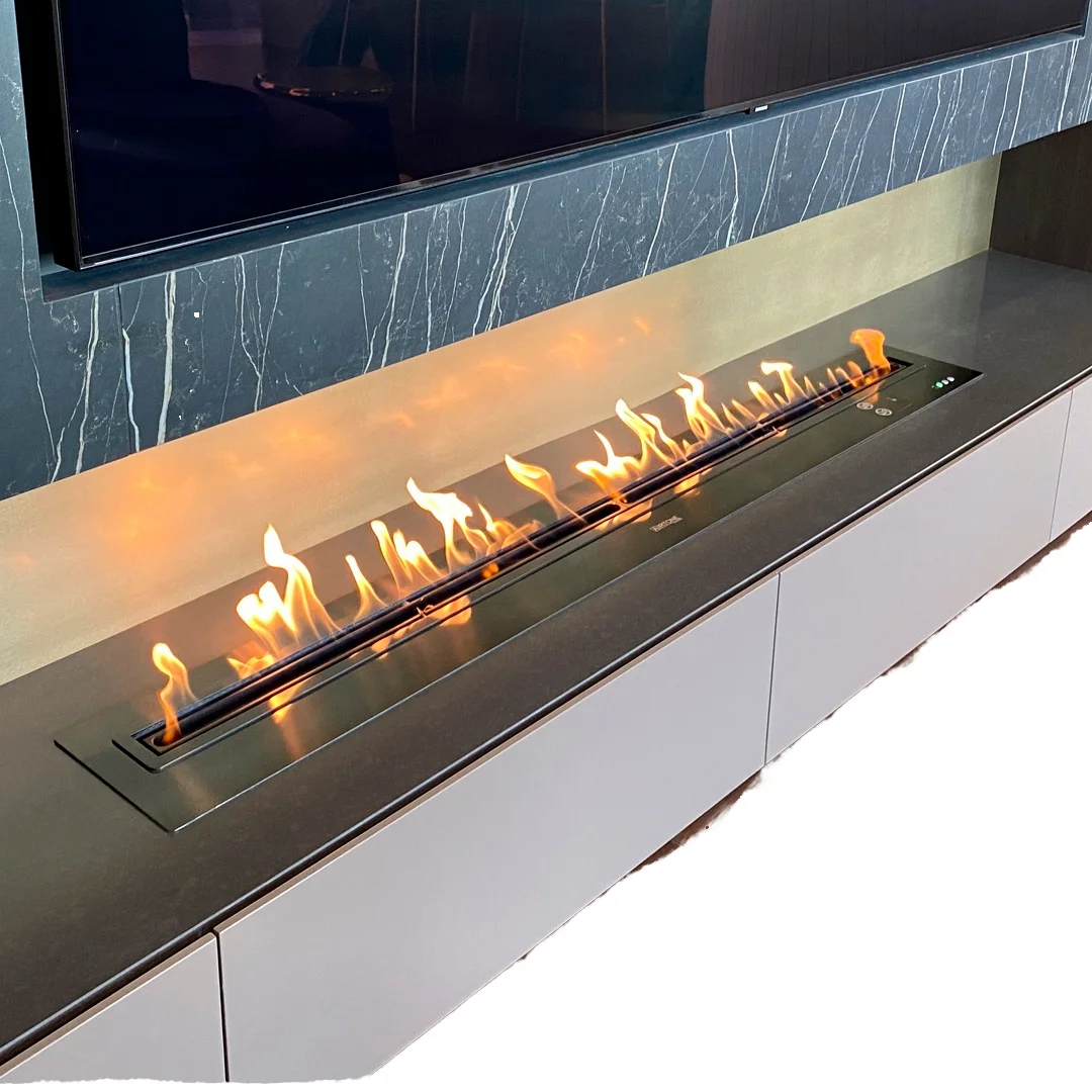 

Современный электрический камин из нержавеющей стали 304 с дистанционным управлением для гостиной отеля, внутреннего использования, дизайн этанола по вставке