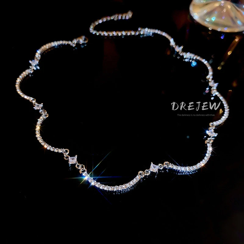 DREJEW Diamond-encrusted Zircon Necklace Korean Clavicle Chain Choker Fashion Temperament High-end Necklace