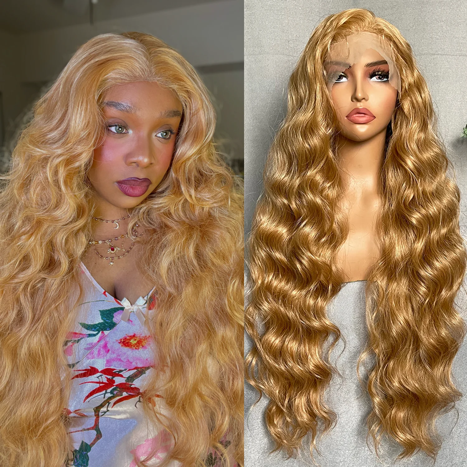 X-TRESS Malibu Blonde Synthetic Long Wave Lace Front Wigs For Women 13X6 Free Part Lace Frontal Hair Wig With Natural Baby Hair