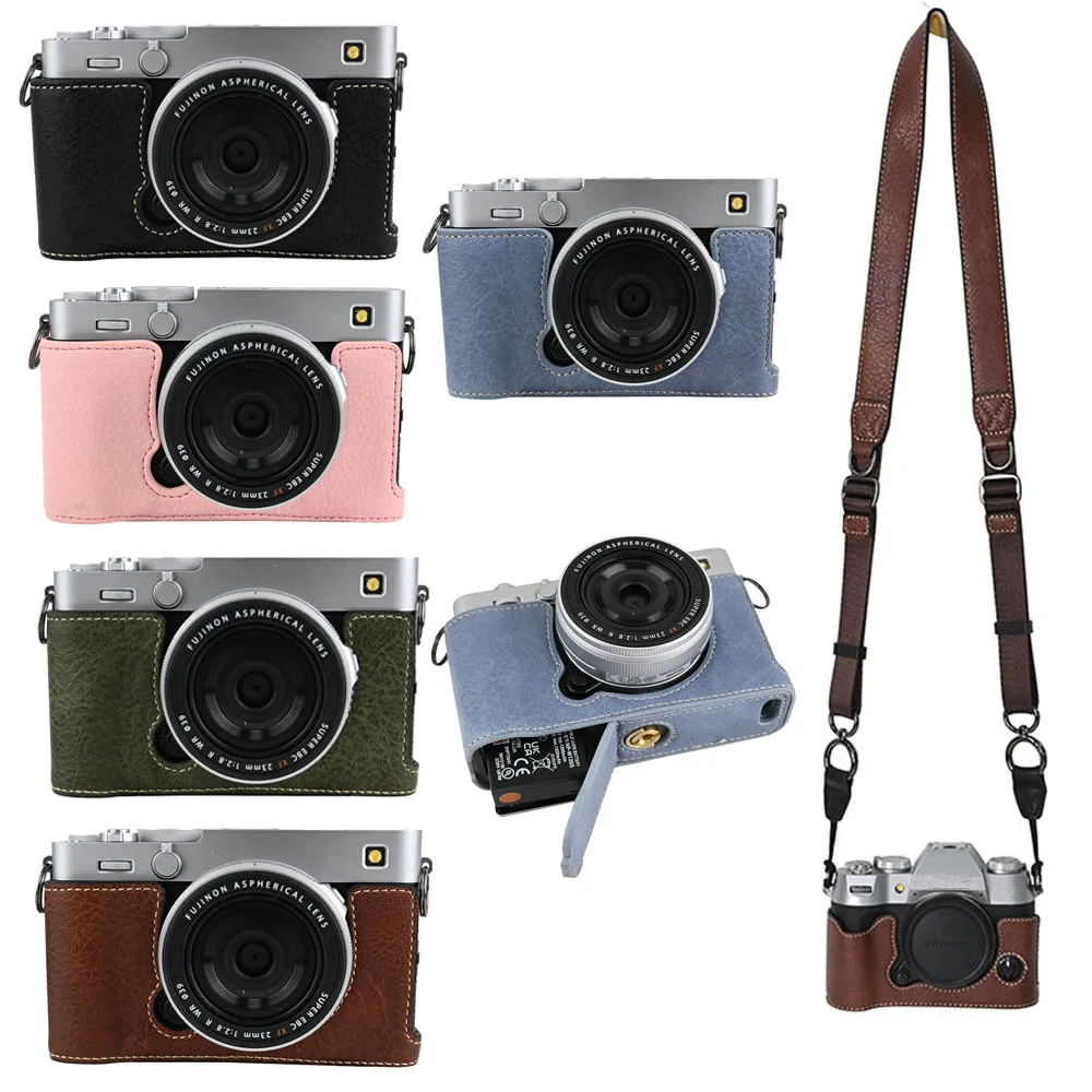 Funda Protectora de Cámara de PU para Fujifilm X-E5 Fuji XE5, Bolsa Protectora con Abertura para la Batería en la Parte Inferior