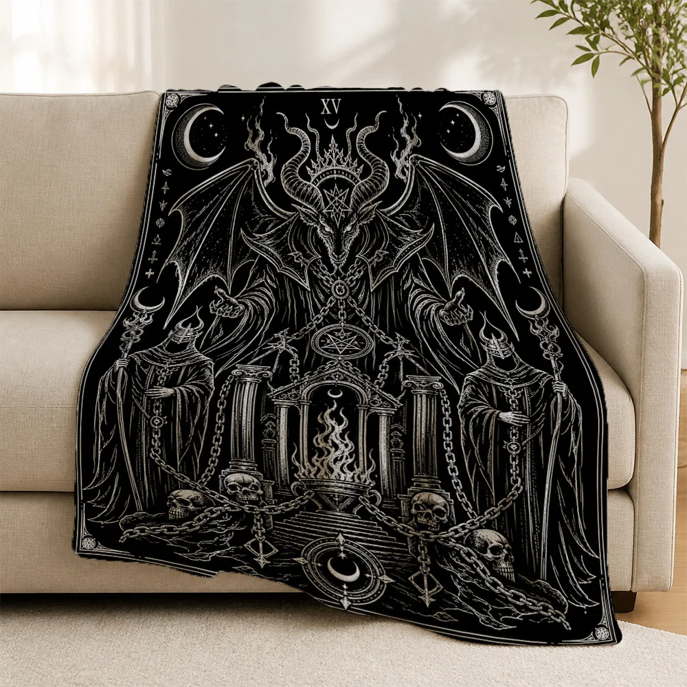 Oversized Gothic Skull Dragon Throw Blanket Black White Occult Print Couch Throw Tapestry Dark Academia Halloween Witchy Decor M