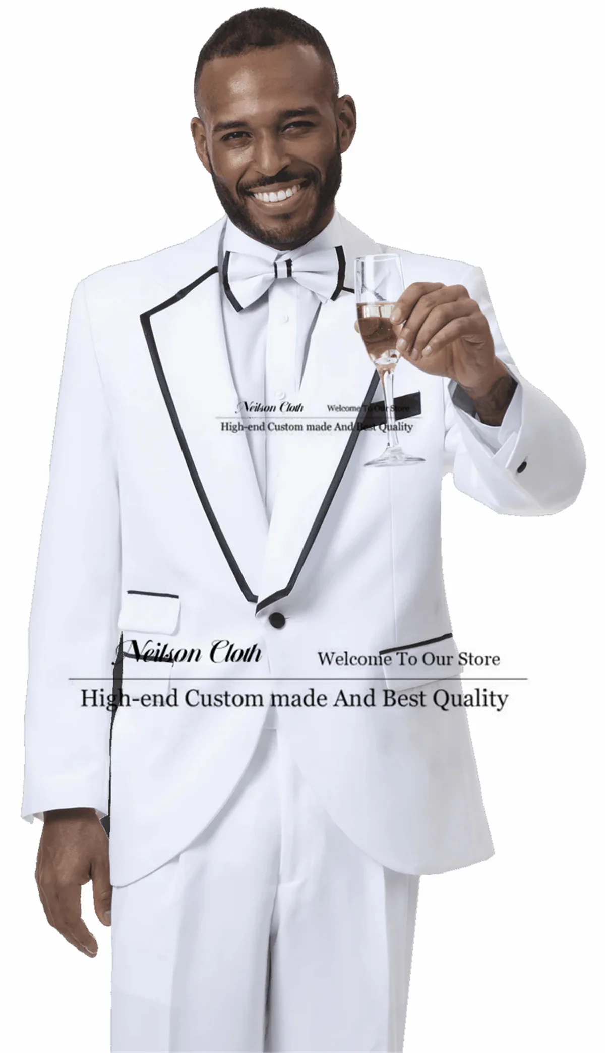 

Fashion White Male Prom Blazers 2 Pcs Sets One Button Groom Wedding Tuxedos Notched Lapel Customized Business Terno Masculino