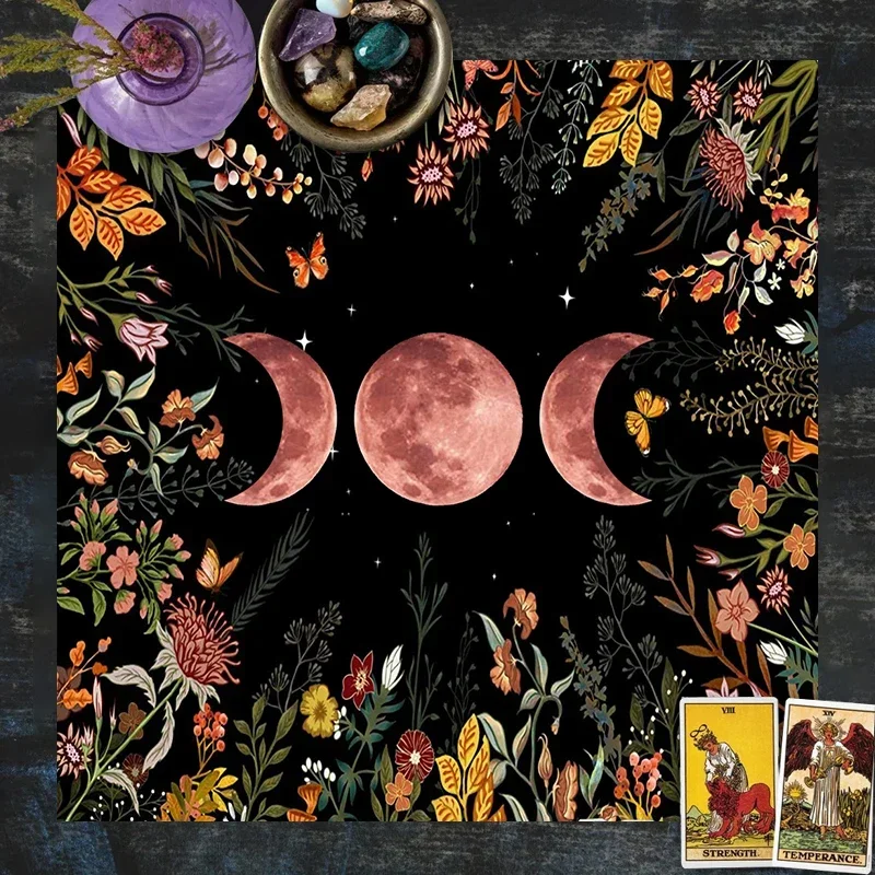 Tarot Cloth Triple Moon Floral Velvet Cloth Fortune Telling Board Game Mat Polyester Printed Home Decor Altar Cloth