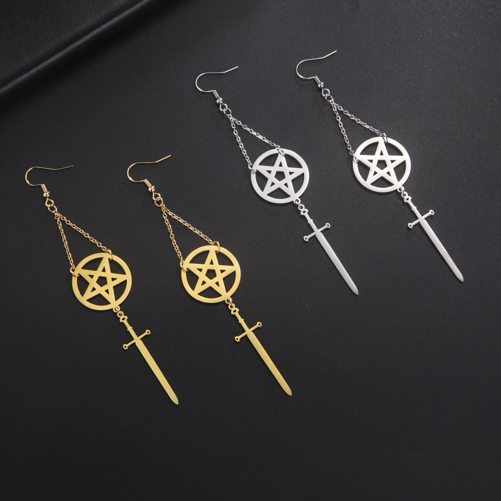 EUEAVAN 5pcs Pentacle Stainless Steel Pendant Pentagram Charms Wicca Necklace Earrings Jewelry Making Supplies Wholesale