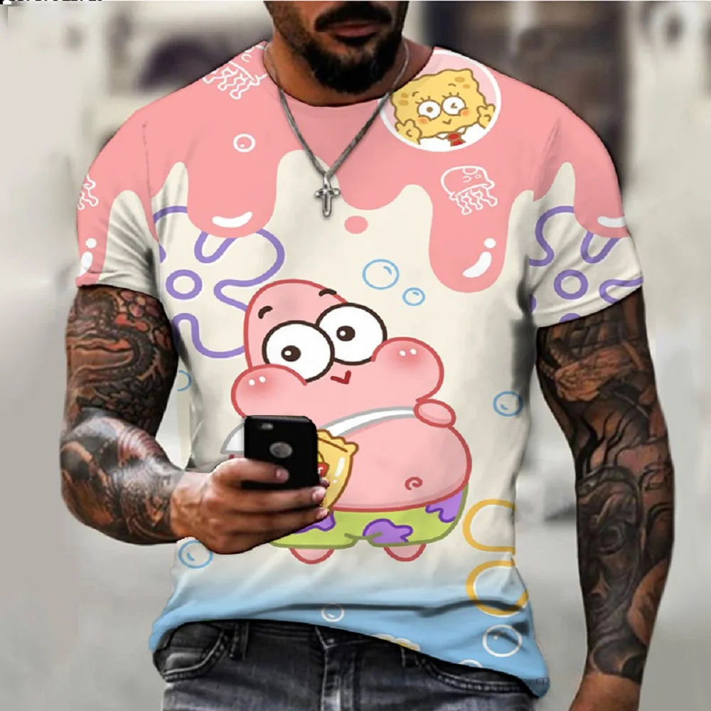 Summer New Harajuku Street SpongeBob Cartoon Print Children's T-Shirt Fashionable and Versatile Men's Round Neck Casual T-Shirt