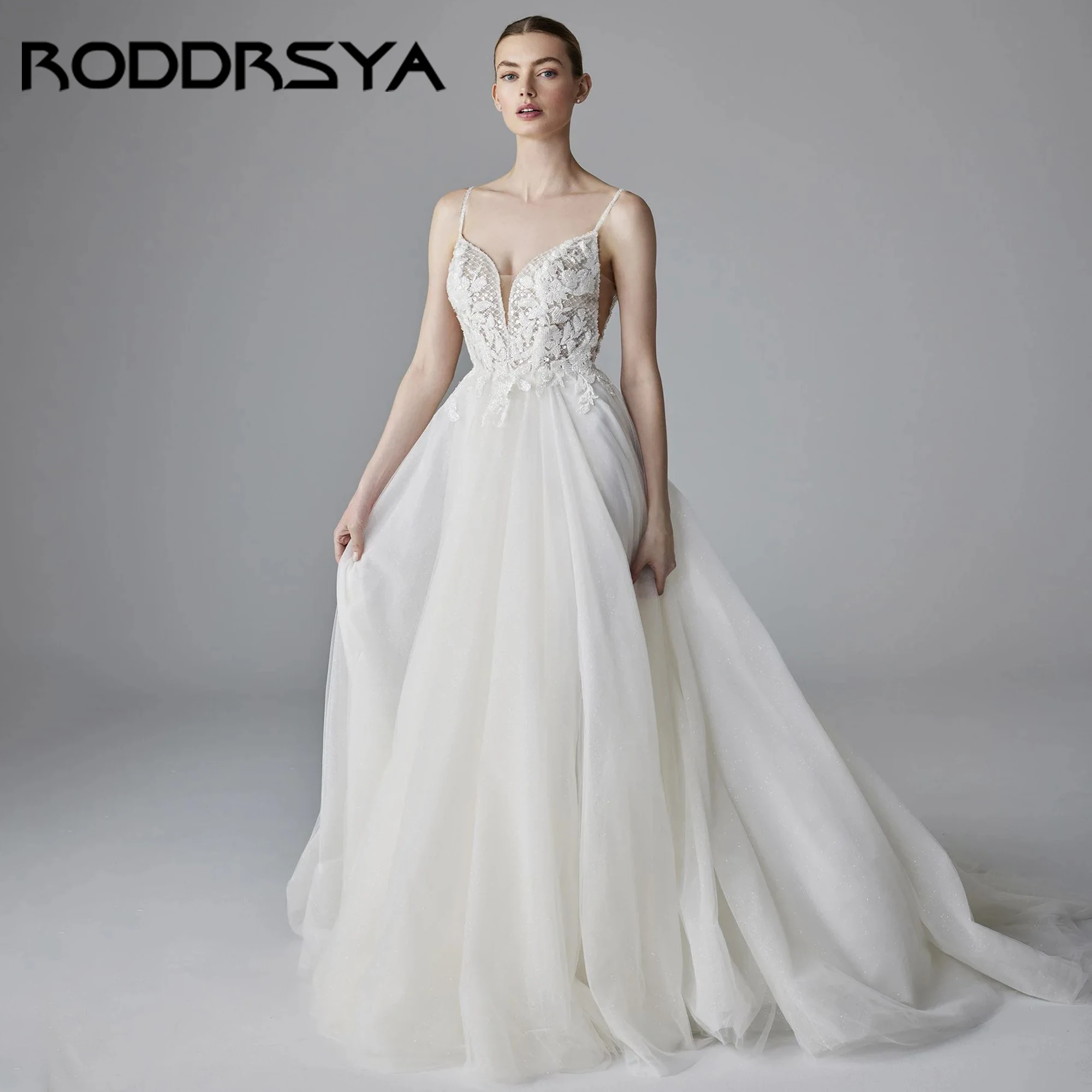 

Boho V-Neck Spaghetti Straps Elegant Wedding Dress Lace Appliques Sleeveless Bridal A-Line Backless Bride Gowns 2025 Customized