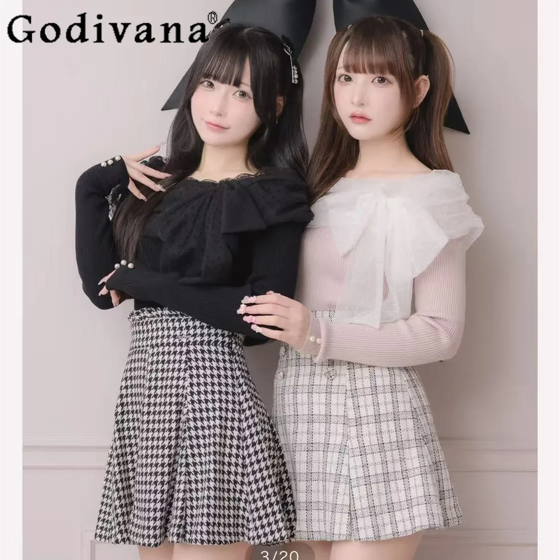 

2026 Spring New Japanese Sweet Elegant Off-Shoulder Sweater Girls Women Slimming Big Bow Kawaii Sweater Knitted Top Pullover