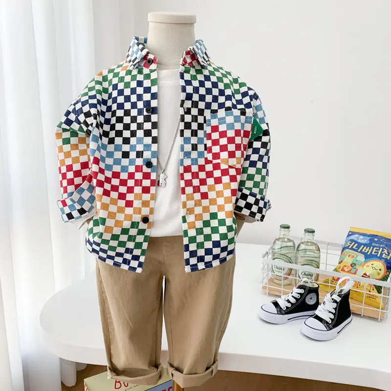 

Детская повседневная куртка, детская одежда, пальто для мальчиков, новинка весны 202, детская рубашка с мозаикой