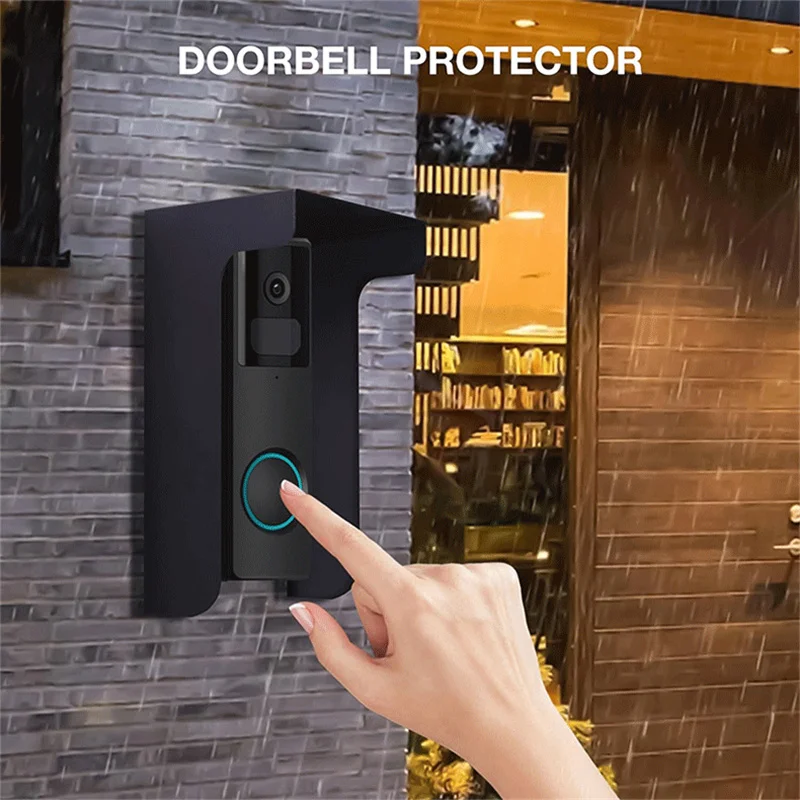 Black Doorbell Rain Cover Windproof Round Doorbell Bracket Kit Metal Ring Doorbell Cover Plate Visual Doorbell Rain Cover