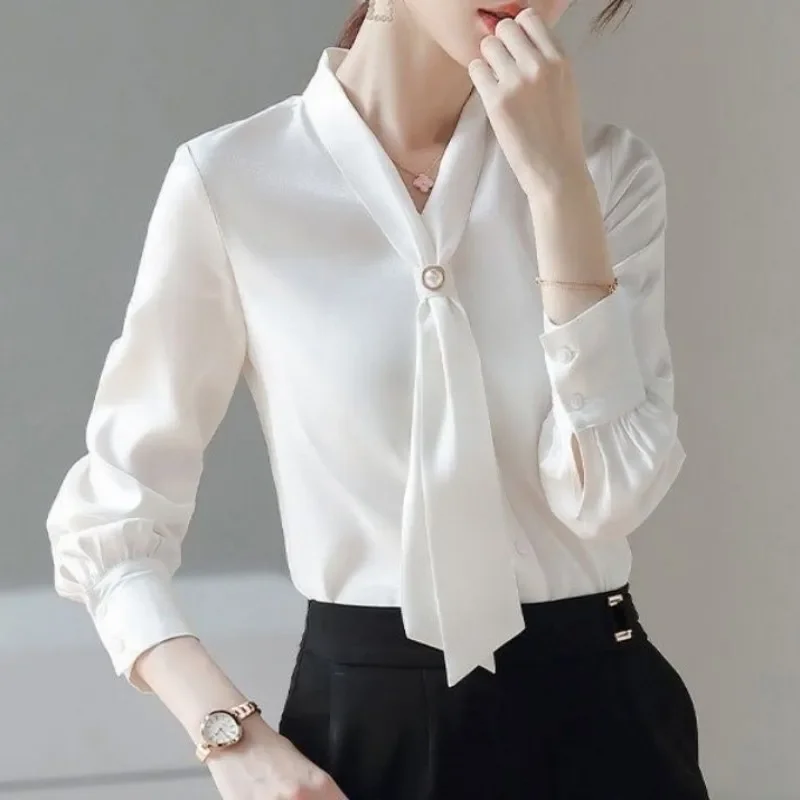 Women Spring Autumn Style Blouses Shirts Lady Casual Long Sleeve Bow Tie Collar Blusas Tops