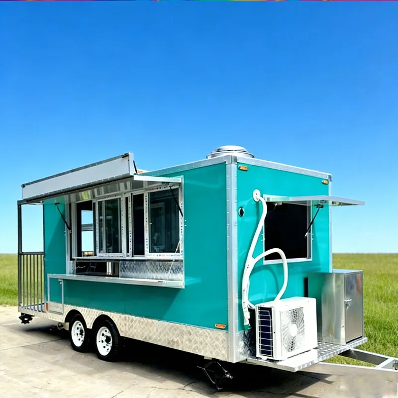 Towable Food Trailer Food Truck Mobile Kitchen with Beverage Bar Snack Counter for Outdoor Catering