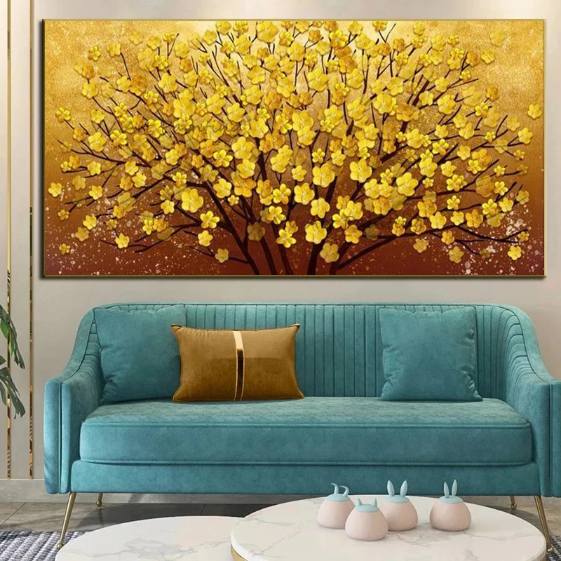 

The Handpainted Flora Wall Art Canvas Graph Cuadro Modern Abstract Painting Nature Wall Pictures for Living Room Yellow Flower