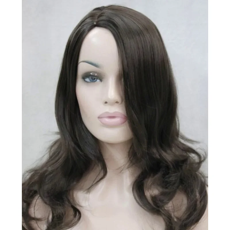 WIG LL >>> Excellent Dark Brown Medium Long Wavy Women Ladies fluffy wig FTLC107