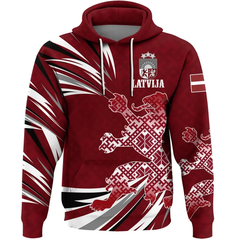 Latvia Flag Emblem Hoodie 3D Printed Men Women Harajuku Sweatshirt Pullover Fashion Popular Y2k Hoodies New Arrival Unisex Tops