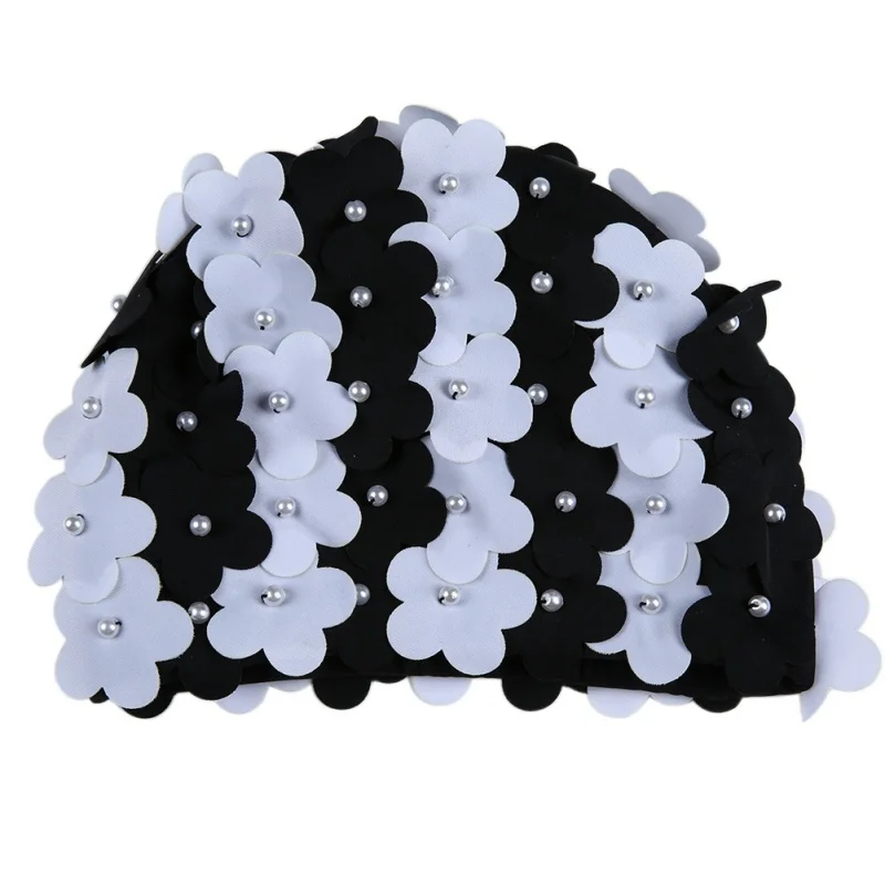 

Женская шапочка для плавания с жемчужным лепестком, шапочка для плавания с цветком, женская винтажная женская шапочка для плавания для длинных волос, водные виды спорта