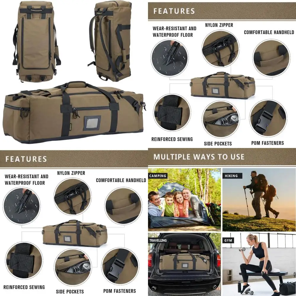 

Водонепроницаемая большая дорожная сумка из полиэстера для путешествий, спортзала и занятий спортом со скрытыми ремнями и отделением для обуви - унисекс