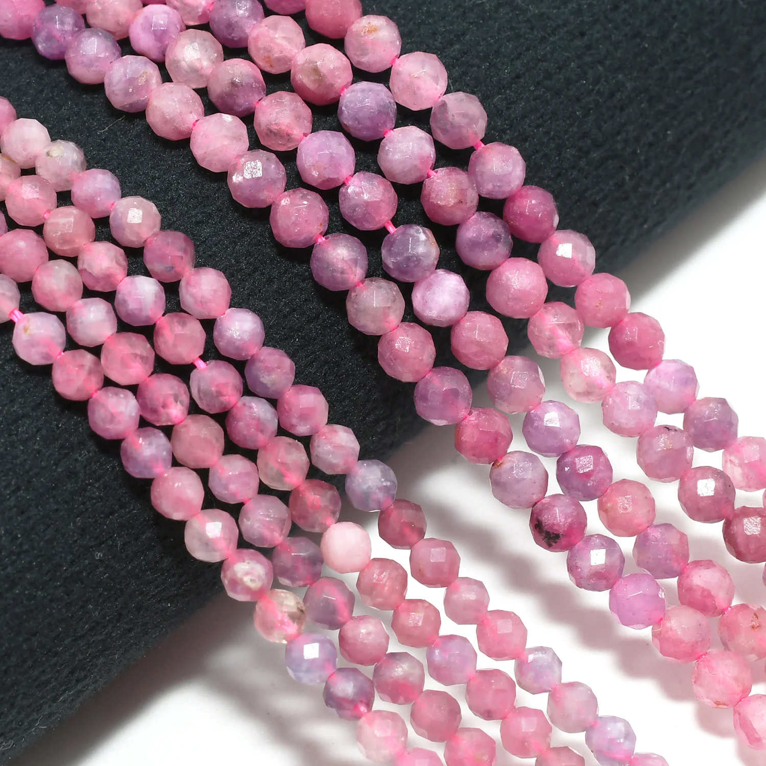 Natural Light Rubellite Tourmaline Faceted Round Beads 3.3mm/4mm