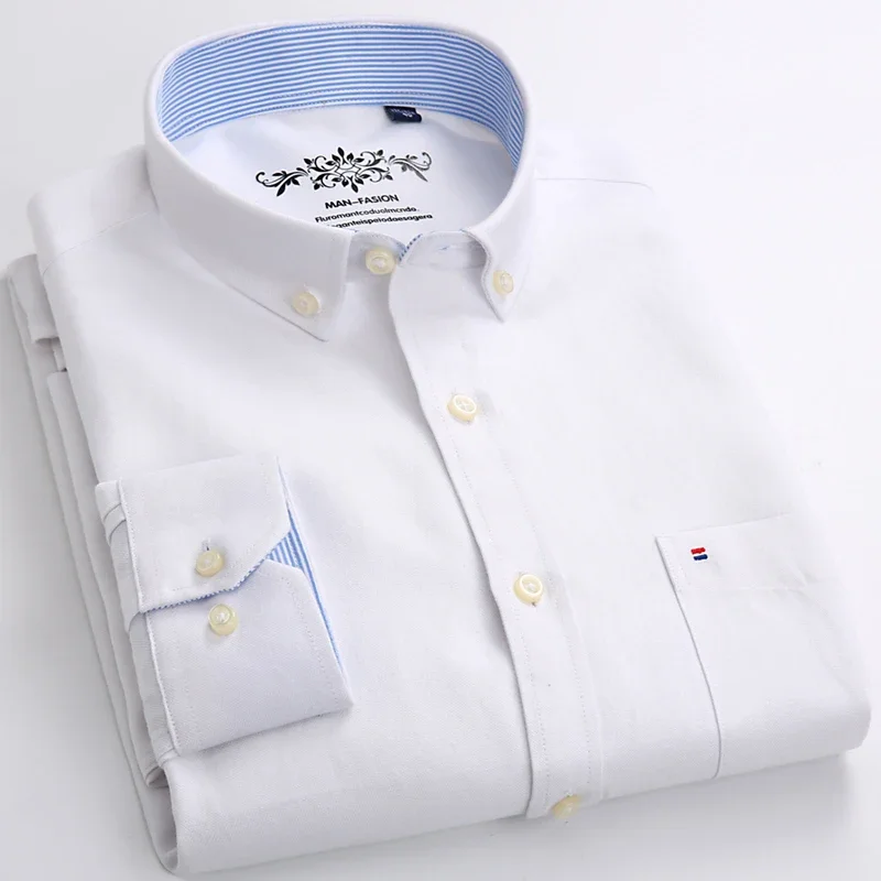 New in shirt Plus size Full Cotton Casual shirts for men slim fit formal plain shirt long-sleeve designer soft Oxford clothes